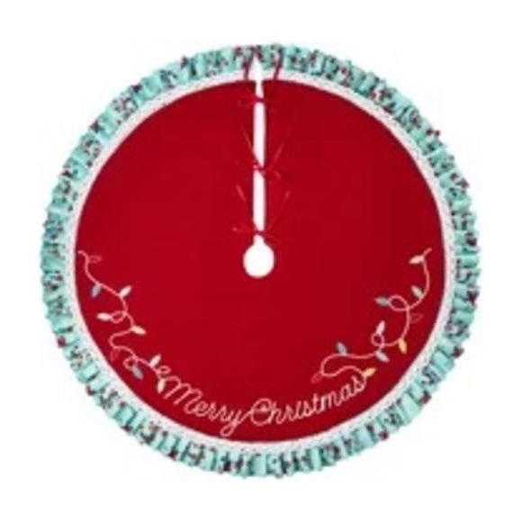 NWT Pioneer Woman Red Knit Polyester Christmas Tree Skirt 48x48 Below $40 Retail - Picture 1 of 5